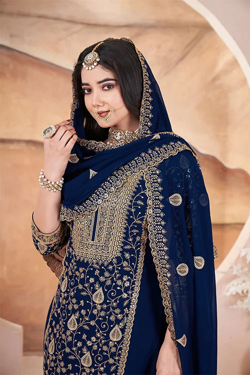 Blue Embroidered Women Wear Three Piece Pakistani Suit