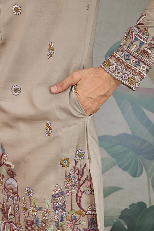 Traditional Ivory Embroidered Kurta Dupatta With Pajama