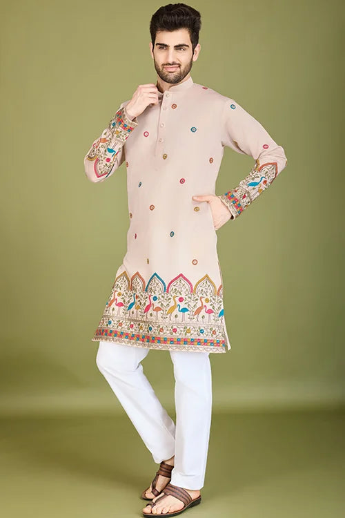 Designer Ivory Viscose Silk Men's Kurta Collection