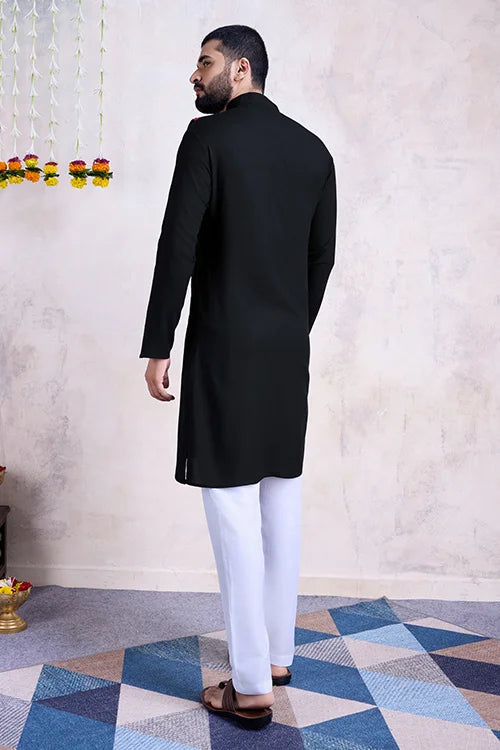 Real Mirror Work Navratri Special Black Color Mens Wear Kurta Collection