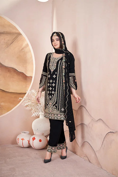 Black Color Embroidered Work Ready Made Pakistani Suits