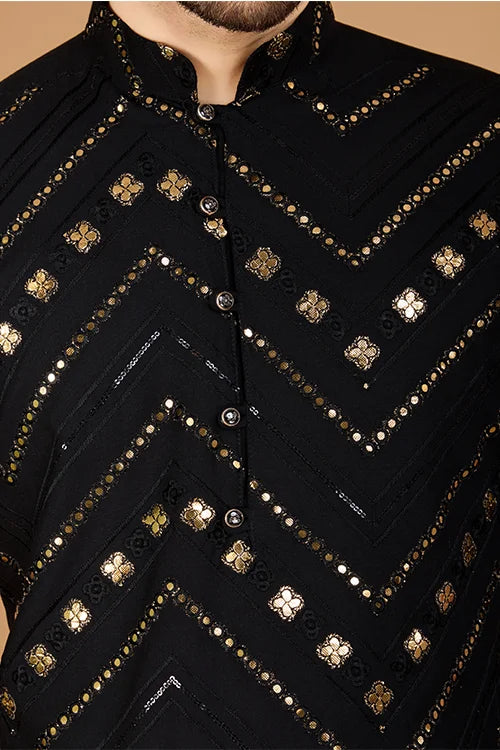 Black Silk Men's Kurta For Special Occasions