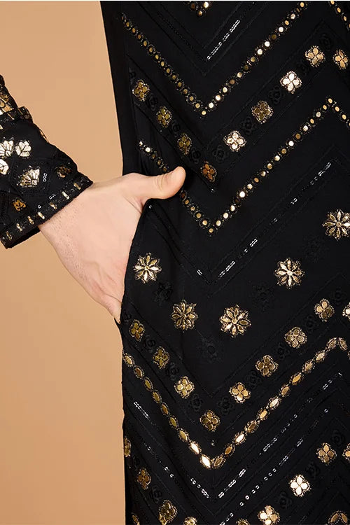 Black Silk Men's Kurta For Special Occasions