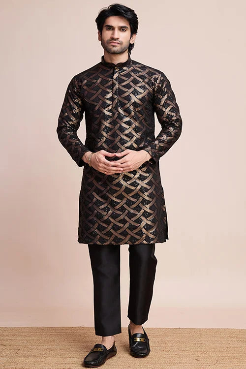 Stylish Black Silk Kurta For Special Occasions