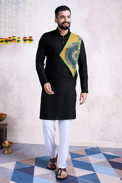 Black Color Ready To Wear Traditional Kurta For Mens Wear