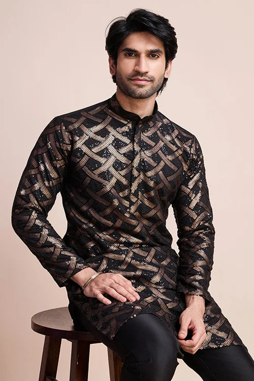 Stylish Black Silk Kurta For Special Occasions