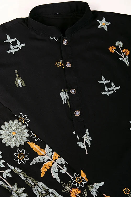 Black Designer Viscose Rayon Men's Kurta Online