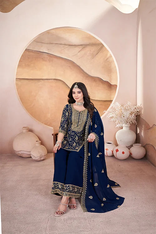 Blue Embroidered Women Wear Three Piece Pakistani Suit