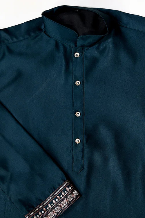 Traditional Teal Blue Koti Kurta Set for Mens Wear