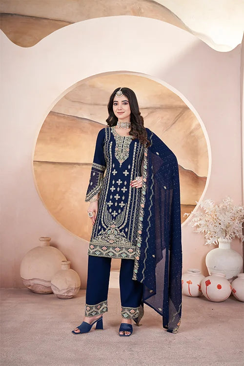 Blue Color Pakistani Style Salwar Suit For Women