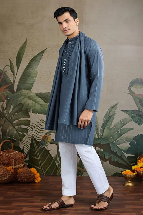Festive Blue Grey Ultimate Guide To Menswear Kurta & Dupatta