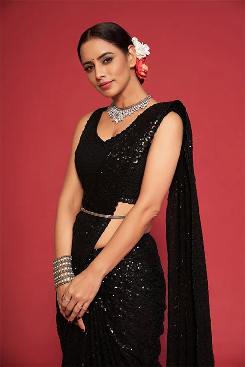 Bollywood Designer Black Georgette Silk Saree Online