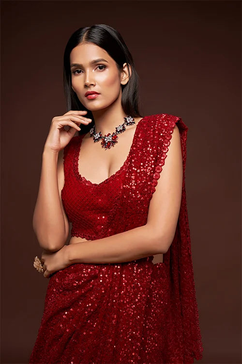 Ruby Red Color Bollywood Designer Saree Online | Shop Now