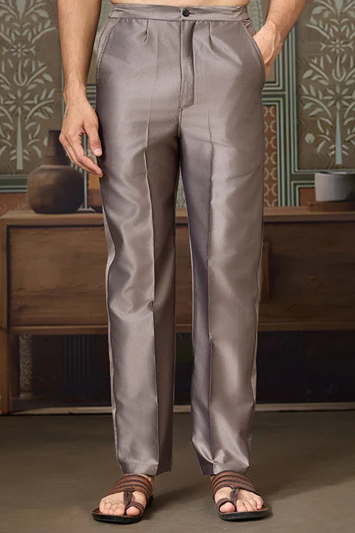 Grey Embroidered Koti Kurta Set for Mens Wear