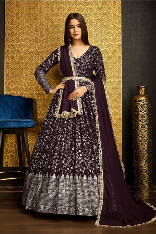 Foil Work Georgette Festival Wear Gown With Dupatta