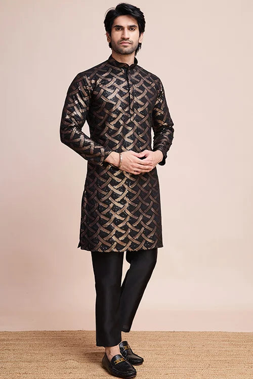 Stylish Black Silk Kurta For Special Occasions