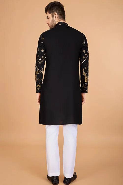 Black Silk Men's Kurta For Special Occasions