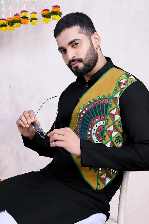 Black Color Ready To Wear Traditional Kurta For Mens Wear