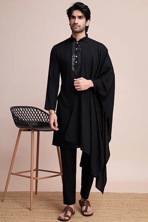 Black Viscose Designer Kurta With Pant & Dupatta