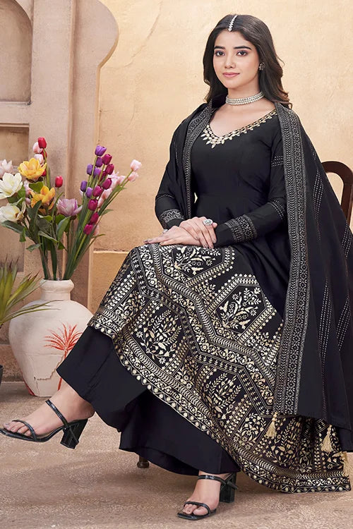 Ready To Wear Black Mirror Work Salwar Suit Collection