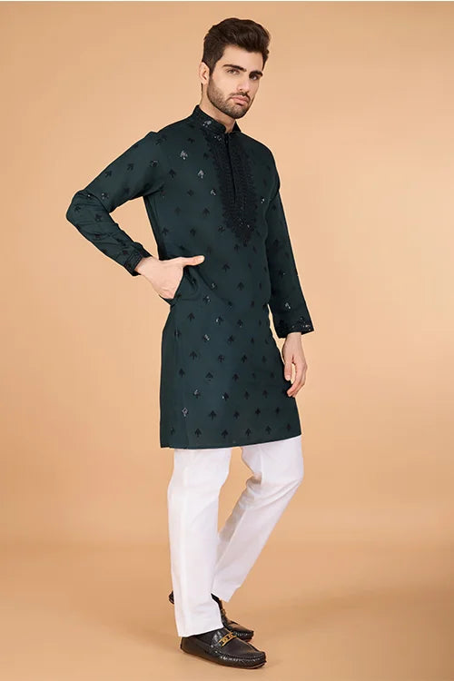 Green Designer Kurta For Men - Festive & Wedding