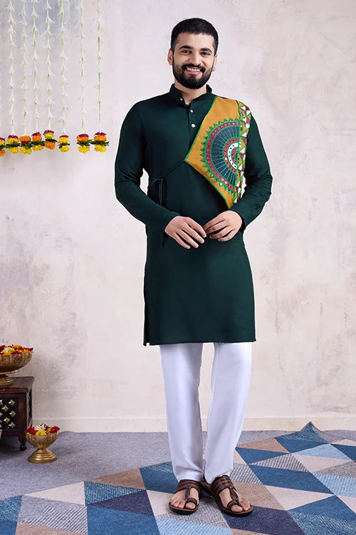 Green Color Ready To Wear Traditional Kurta For Mens Wear