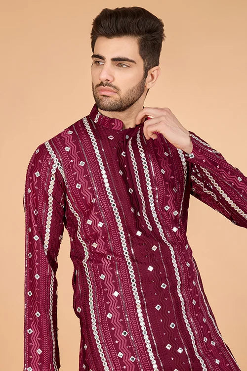 Maroon Traditional Look Ethnic Wear Kurta For Men