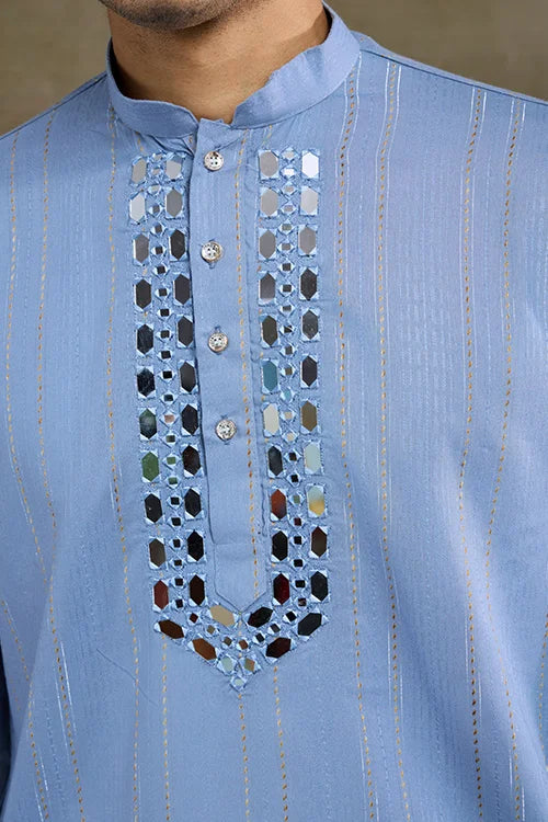Light Blue Mirror Work Kurta – Elegant & Stylish