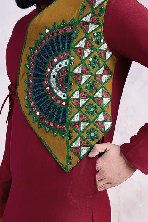 Maroon Color Ready To Wear Traditional Kurta For Mens Wear