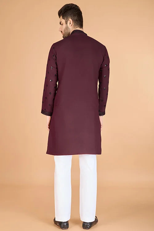 Designer Maroon Viscose Silk Kurta For Men Online