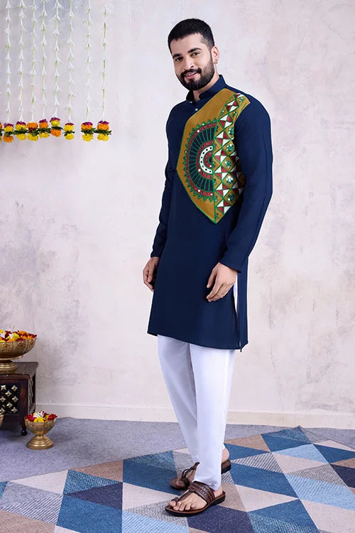 Navy Color Ready To Wear Traditional Kurta For Mens Wear