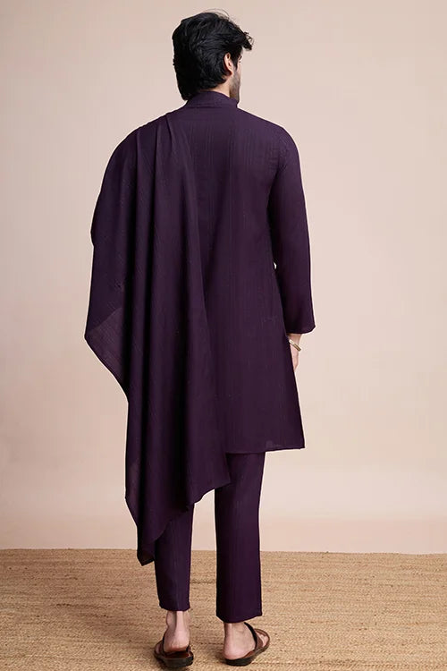 Purple Viscose Designer Kurta With Pant & Dupatta