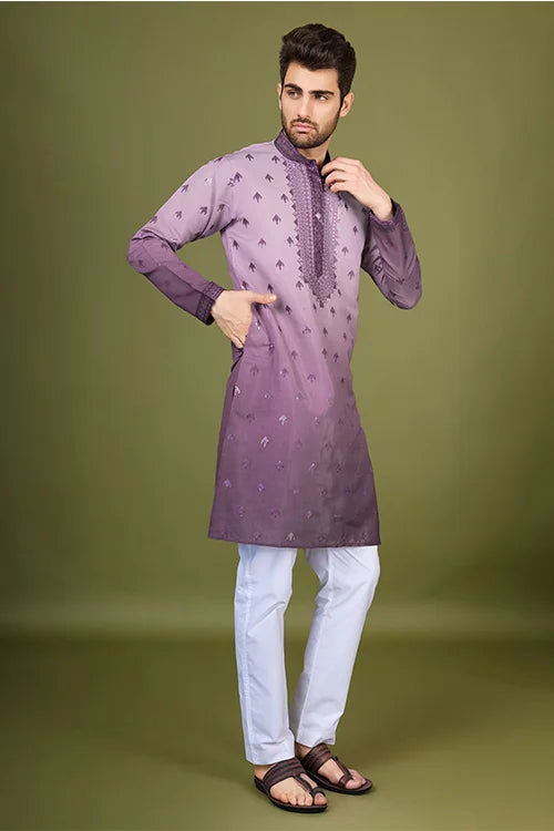 Designer Men's Omber Purple Kurta In Viscose Silk