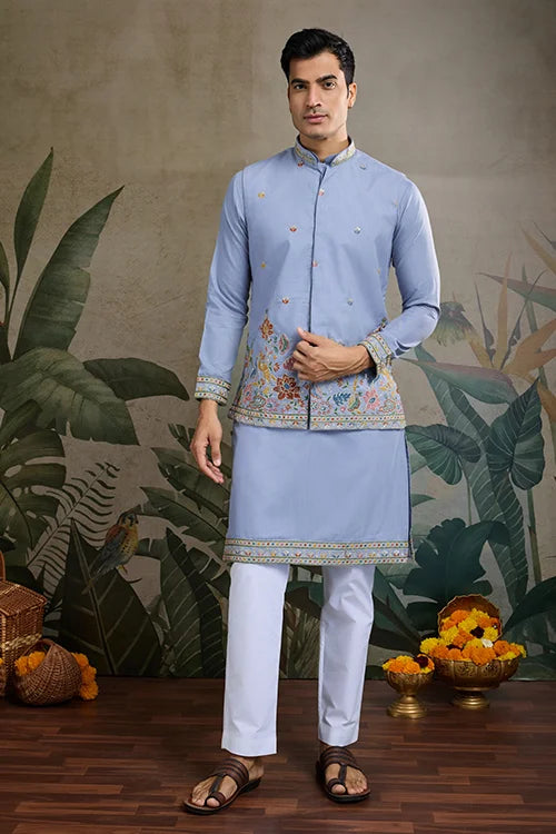 Stylish Sky Men's Kurta Koti Set – Elegant & Trendy