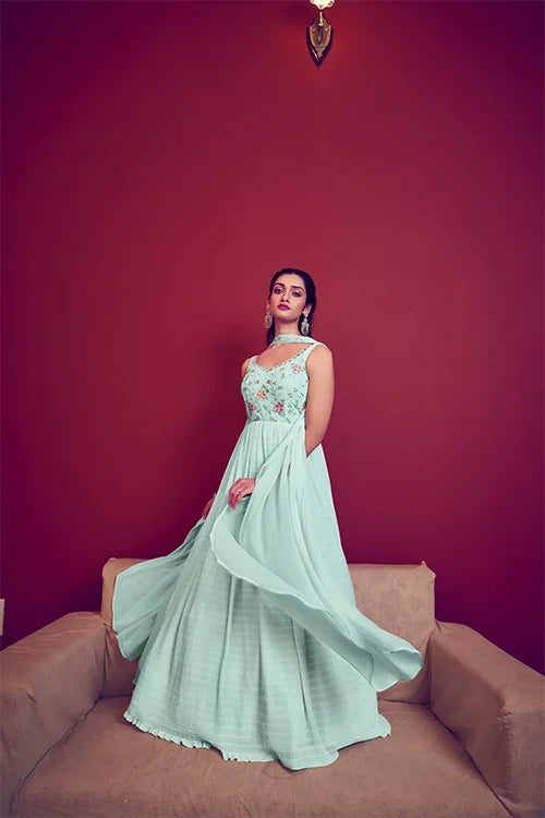 Ready To Wear Designer Wedding Sky Anarkali Long Gown Collection