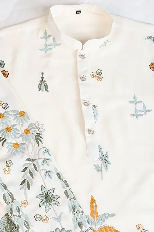 Designer White Sequence Embroidered Gents Kurta