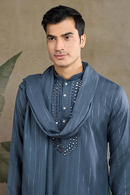Festive Blue Grey Ultimate Guide To Menswear Kurta & Dupatta
