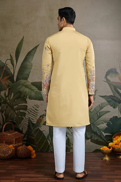 Traditional Yellow Wedding Designer Kurta For Men