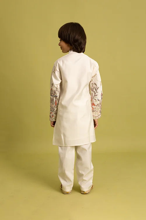 Vantara Designer Kids White Embroidered Kurta