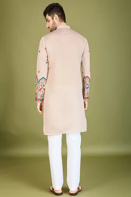 Designer Ivory Viscose Silk Men's Kurta Collection