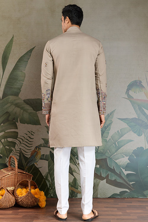 Traditional Ivory Embroidered Kurta Dupatta With Pajama