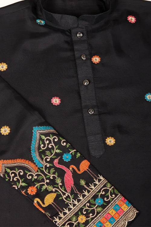Black Viscose Silk Men's Designer Kurta Online