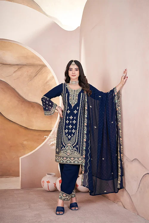 Blue Color Pakistani Style Salwar Suit For Women