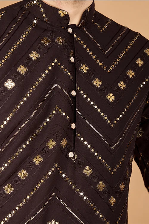 Designer Brown Men's Silk Kurta For Special Events