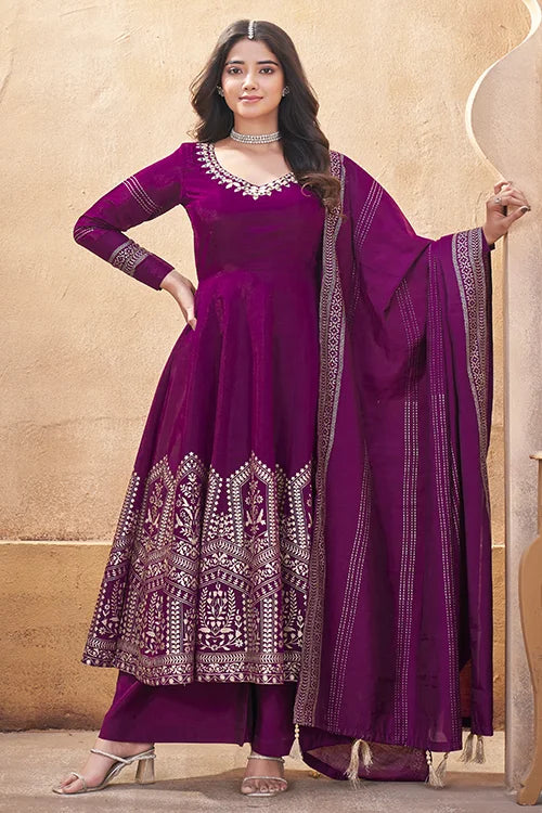 Purple Mirror Work Ready To Wear Salwar Suit Collection