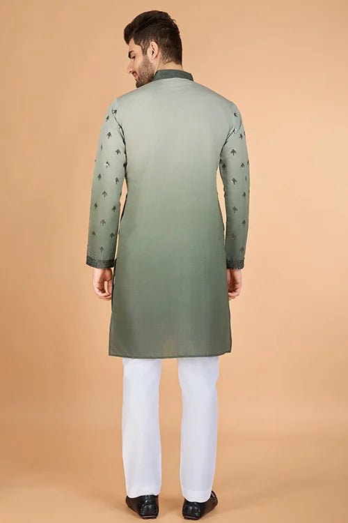 Omber Green Silk Kurta For Men | Designer Ethnic Wear