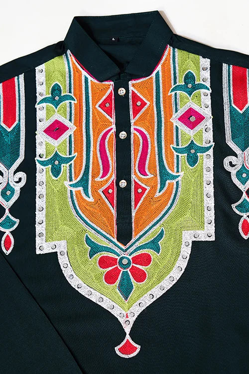 Green Embroidered Festival Wear Kurta for Men