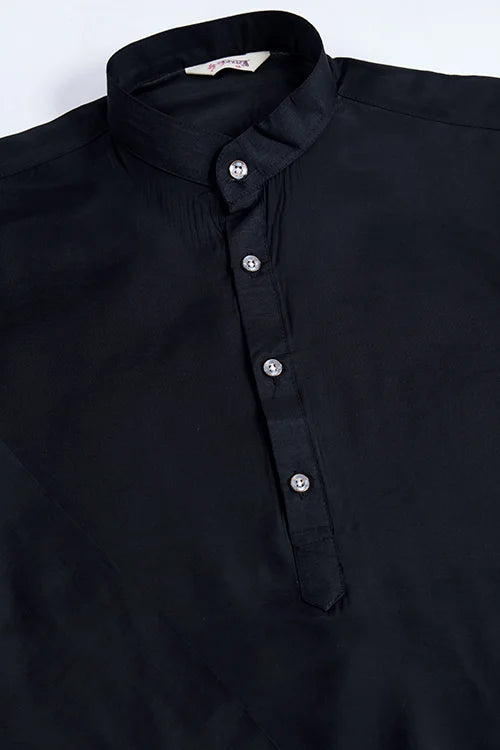 Black Viscose Silk Indian Designer Kurta With Koti For Men