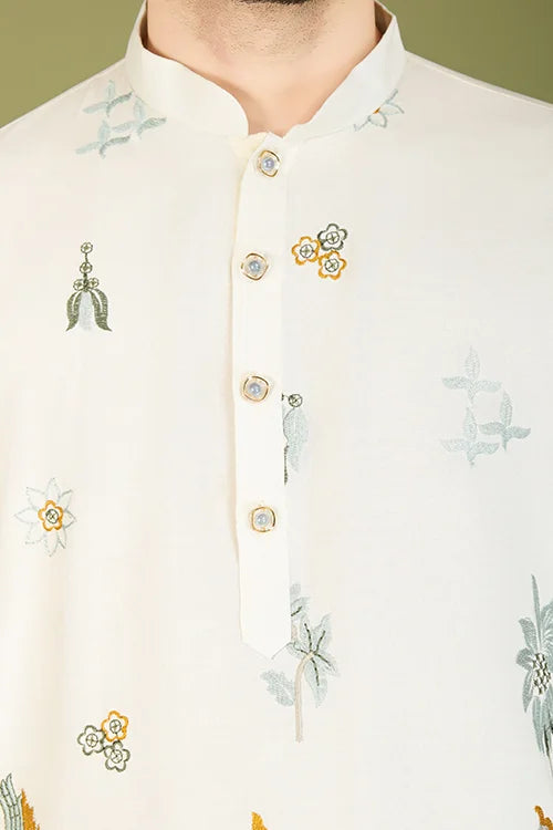 Designer White Sequence Embroidered Gents Kurta