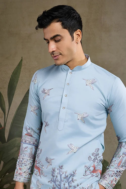 Beautiful Sky Viscose Silk Kurta Mens Wear Collection